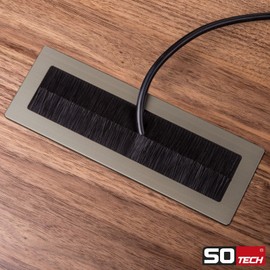 SOTECH 1 x Toledo cable passage made of aluminium in anodised stainless steel look, 200 x 70 mm, installation dimensions: 190 x 62 x 15.3 mm, cable guide