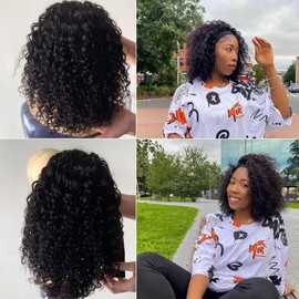Headband Wig Human Hair Glueless Wigs for Black Women 14 Inch Kinky Curly Wig with Headband Attached 180 Density Briazilian Afro Half Wig No Gel Remy Curly None Lace Front Wigs Human Hair