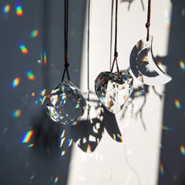 H&D HYALINE & DORA Clear Suncatcher Crystal Prism Ball Heart Moon Window Decor Ornament,Hanging Crystals Prisms for Car Garden,Pack of 3