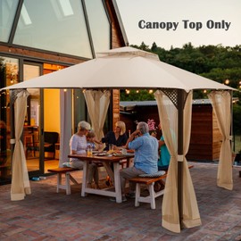 Tangkula 10x12 Ft Gazebo Replacement Canopy Top, Double Tier Canopy Replacement Roof with Air Vent and Drainage Holes, CPAI-84 Outdoor Canopy Top Cover for Garden, Backyard, Patio (Beige)