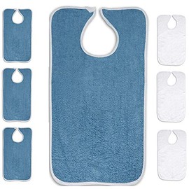 Personal Touch Deluxe Terry Adult Bibs with Closure, 100% Cotton, 6-Pack Size 18X30 (3 Blue 3 White)