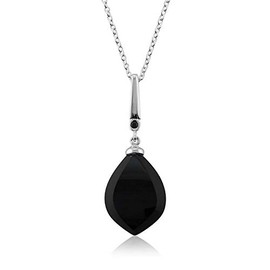 Gemondo Sterling Silver 12.25ct Black Onyx Cabochon & 4pt Black Spinel Art Deco 45cm Necklace