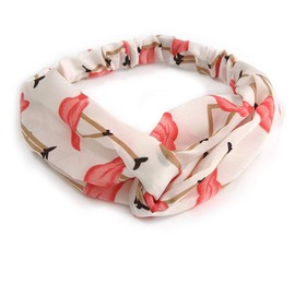 White/Pink Flamingo Twisted Fabric Elastic Headband/Headwrap