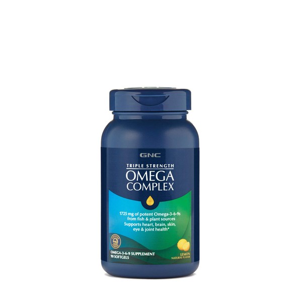 GNC Triple Strength Omega Complex, 90 Lemon Flavored Softgels, Supports Joint, Skin, Eye, and Heart Health