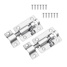 Lpraer 2 Inch Door Lock Bolt, 2 Pack Slide Latch Lock with Screws, Stainless Steel Barrel Bolt Lock Gate Lock for Bathroom Toilet Shed Door Garage Cabinet Fence, Silver