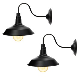 Cedilis 2 Pack Black Wall Sconce Light, Retro Flat Barn Lights, Farmhouse Gooseneck Wall Lamp, Vintage Industrial Fixture Led Light Outside for Pathway, Bathrooms and Living Room, Hardwired