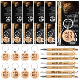 Landical 15 Sets Father Day Man of God Gifts for Men Christian Baptism Gifts, 15 God Keychains 15 Bible Verse Ballpoint Pens 15 Cards Pastor Appreciation Favors for Church Father's Day Supplies