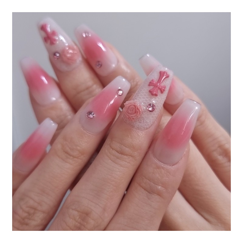 Rose Chrome Handmade Nail Tips - Long Ballerina / 로즈크롬