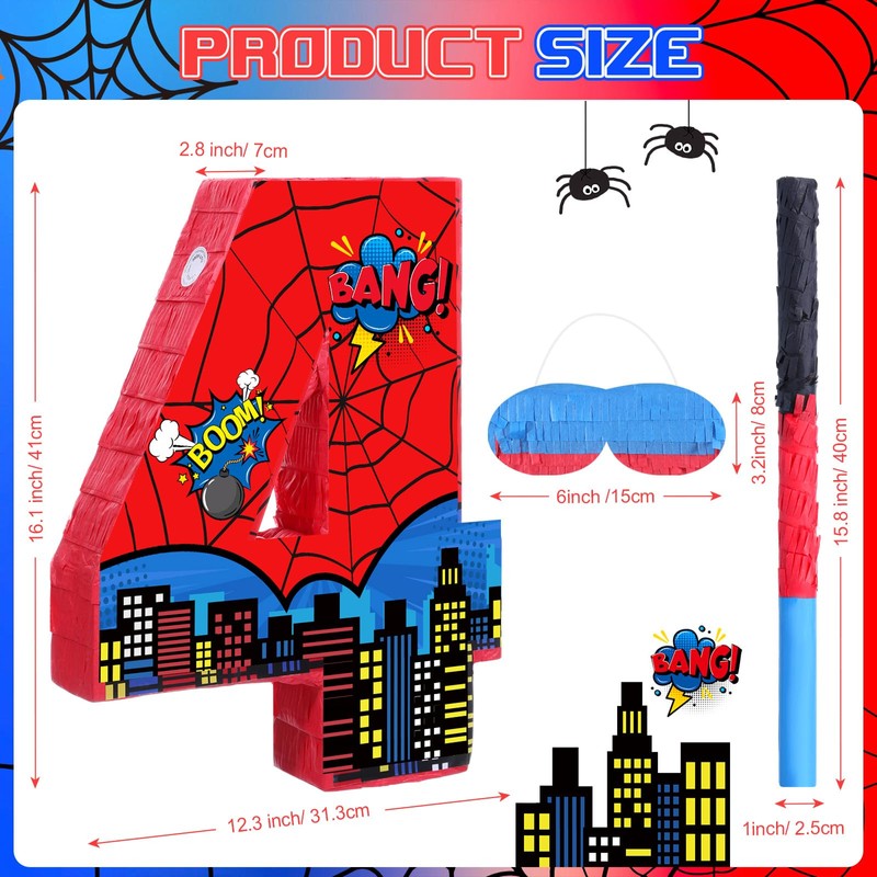 Capoda Number 4 Spider Piñata Bundle with Blindfold and Stick