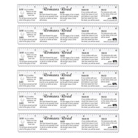 G.T. Luscombe, Romans Road Bible Verses, 6 Inch, Clear Ruler with Dual Straight and Scalloped Edge, for Underlining and Journaling, Multitool or Bookmark, Pack of 6