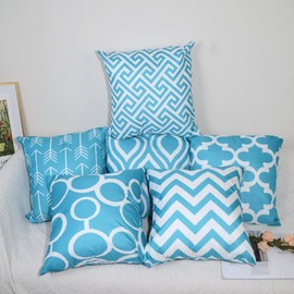 TIDWIACE Set of 6 Teal Cushion Cover 45x45cm Outdoor Furniture Decorative Linen - Throw Pillow case for Home Office Sofa Bedroom Car Garden, Double-sided printing Invisible Zipper 18x18 Inch