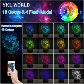 YKLWORLD Lámpara de pesca 3D con ilusión LED, luz nocturna, táctil, para escritorio, 7 colores cambiantes, alimentada por USB, decoración del hogar, dormitorio, iluminación, regalos de Navidad, cumpleaños, juguetes para niños, amantes de la pesca