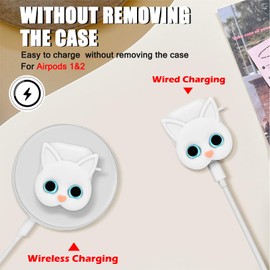 DiyGody Case for AirPods 1/2 Cover with Portable Keychain, Cute White Cat 3D Cartoon Design Women Teen Protective Shockproof Soft TPU Premium Cover for AirPods 2nd Generation