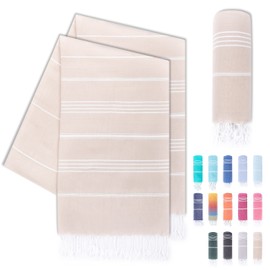 LAYNENBURG Set of 2 Premium Hammam Towels with Hand-Knotted Fringes - 100% Cotton - XXL Beach Towel, 100 x 200 cm - Oeko-Tex 100 - Large Beach Towel - Sauna Towel and Travel Towel (Beige)