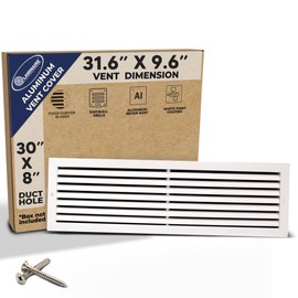 Fits 30" x 8" Duct Hole [31.6" x 9.6" Face] - Aluminum Return Grille, Rust-Free, Fixed Blades, Ceiling/Wall Compatible, No Adjustments Needed