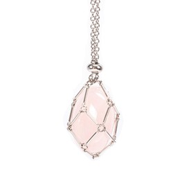 Crystal Necklace for Women, Healing Crystals for Spiritual Energy, Handmade Crystal Necklace Holder, Pendant Gemstones Necklaces for Men Women with Adjustable Length (Pink-Rose Quartz)