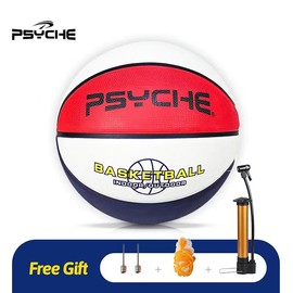 PSYCHE Original Rubber Basketball with Free Ball Pump and Needles Deep Channel Construction Streetball Made for Indoor Outdoor Basketball Games - Colour: Red&White&Blue, Size: #3（4-6 years old）