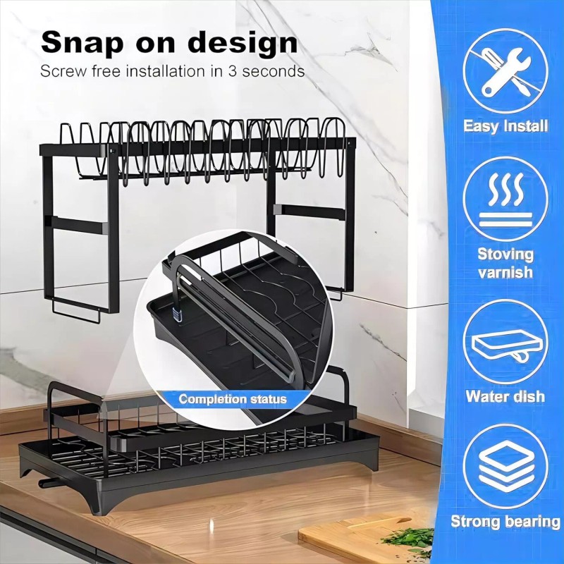 AIDERLY 2 Tier Dish Drainer Rack with Drip Tray Cutlery