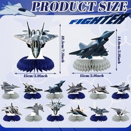 12 Pcs Fighter Party Decorations Air Force Honeycomb Centerpiece Fighter Table Topper Airplanetable Decoration for Birthday Party Favor Supplies