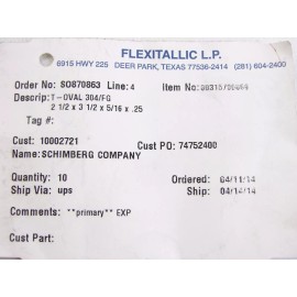 Flexitalic Flexitallic T-Oval 304/FG 2-1/2" X 3-1/2" X 5/16" X .25 Spiral Wound Gasket t49