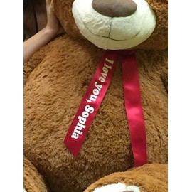 Custom Personalized 5 Foot Very Big Smiling Teddy Bear Five Feet Tall - Your Name or Message Imprinted on Bear's Neck Ribbon Bow - Cookie Dough Brown Color with Bigfoot Paws Giant Stuffed Animal Bear