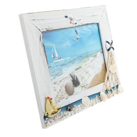 Artibetter 1 Pc Photo Frame Nautical Photo Holder Photo Holder Clip Stand Sea Themed Picture Frames Dining Room Decor for Table Beach Themed Decoration Seaside Wooden White Desktop Sculpture