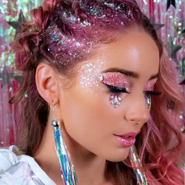Yeweian Pink Face Body Glitter Stick, Mermaid Sequins Face Glitter Gel, Singer Concerts Music Festival Rave Accessories,Holographic Chunky Glitter Makeup for Lip Eye Hair Body
