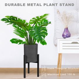 IZIDDO 2 Pack Adjustable Plant Stand, Metal Planter Stands Indoor Outdoor, Mid Century Modern Plant Holder, Fit 8 10 12 inch Pots, Black (Pot & Plant Not Included)