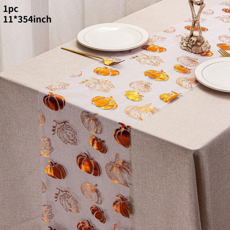 Fall Pumpkin Table Runner, Thanksgiving Sequin Glitter Foil Metallic Thin