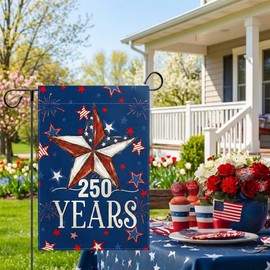4th of July 250th Anniversary Garden Flag Outside 12x18 Inch Double Sided, Patriotic Independence Day Memorial Day Star Yard Outdoor Decoration