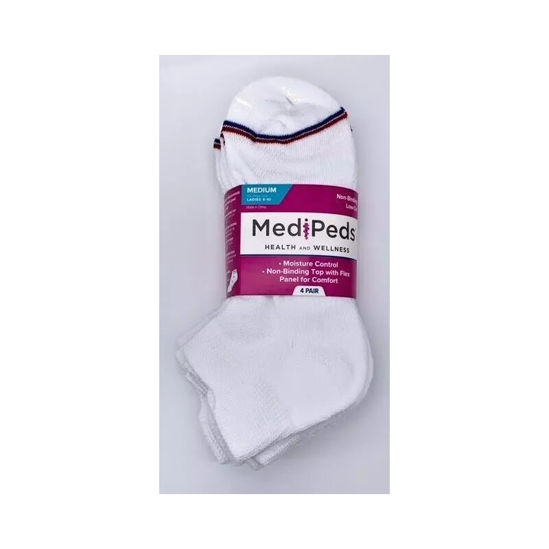 MediPeds Women's White Low Cut Socks 4 Pairs