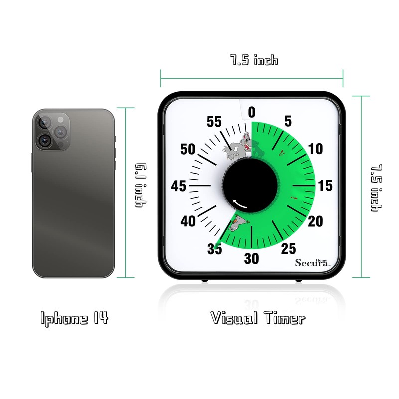 Secura Home 7.5 Inch Visual Timer, 60 Minute Oversize Countdown