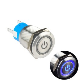Ulincos U19C5M Momentary Push Button Switch Waterproof Switch Switch Switch IP67 Blue LED 1NO1NC SPDT ON/OFF Silver Stainless Steel 12V 19mm IP67 Waterproof with Coupler Blue