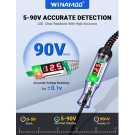 WINAMOO Test Light Automotive 5-90V Digital LED Circuit Tester with Voltage Display, Auto Bidirectional Voltage Tester, Electric Test Pen with Extended Spring Wire & Probe for Car RV Fuse Checker