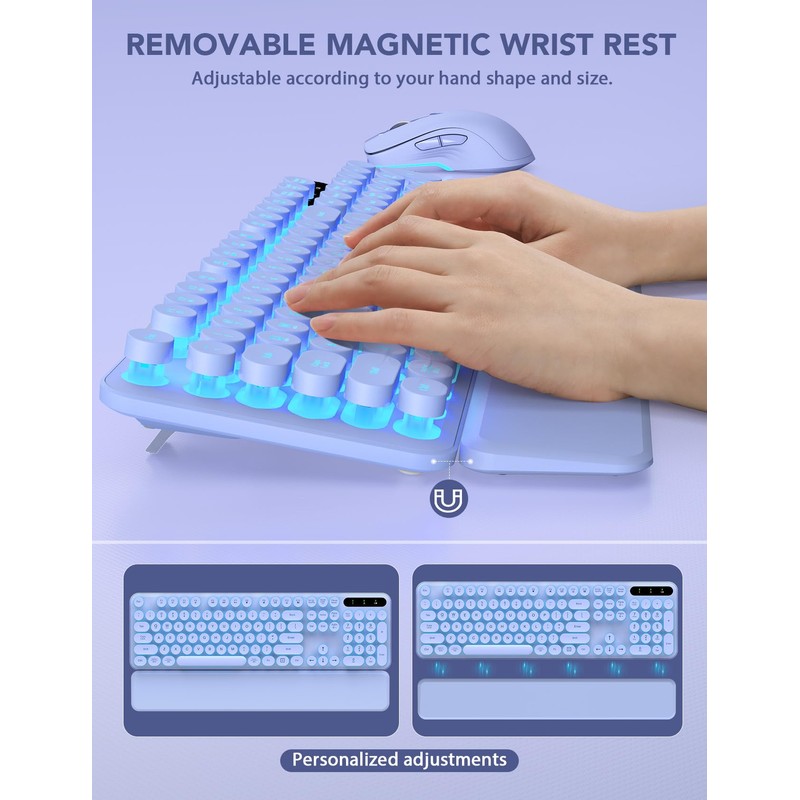 Wireless Keyboard and Mouse Backlit - Typewriter Keyboard with Retro
