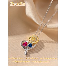 Zeuslia You are My Sunshine Necklace Sterling Silver Sunflower Necklace for Women Ruby Sapphire July September Birthstone Sunflower Pendant Anniversary Birthday Gifts for Wife Mom Grandma