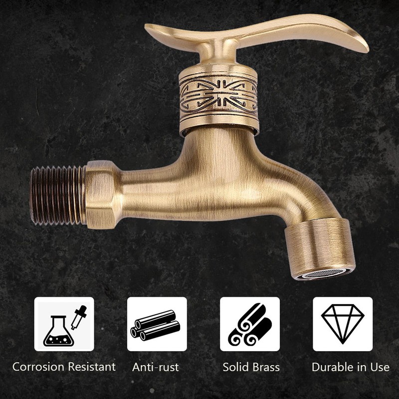 Antique Style Brass Washing Machine Faucet Wall Mount Laundry Cold