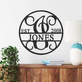 Established Circle Name and Date Monogram - Customized Metal Sign Front Door Family Name Signs for Outside Metal Initial Signs Monogram Hanging Letters Metal Art Initials with Date (18 inch)