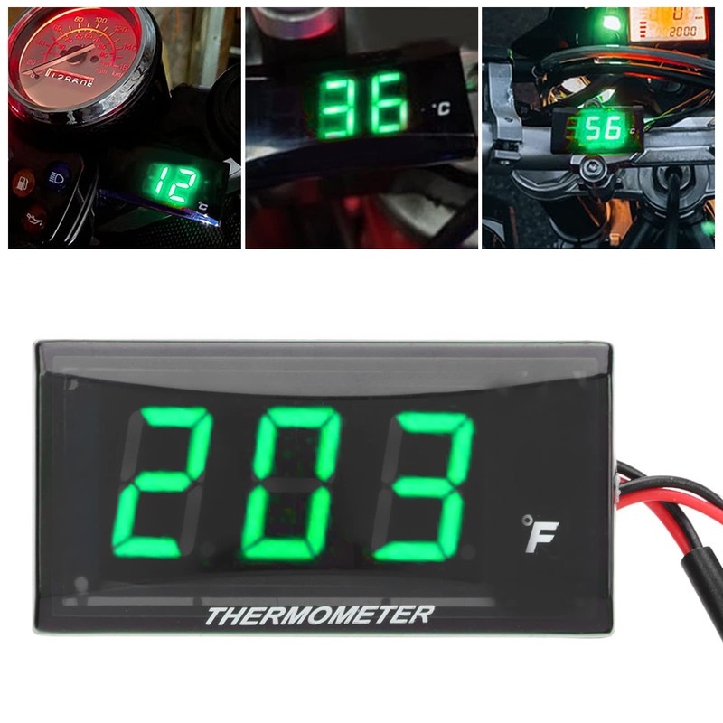 Motorcycle Digital Thermometer, DC 12V Ultra Thin Water Temperature Meter