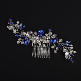 BERYUAN Blue Rhinestone Crystal Wedding Hair Comb Silver Rhinestone Crystal Bridal Headpiece Bridal Crystal Hair Comb Wedding Hair Accessories for Women Girls (blue)