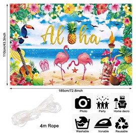 Hawaiian Party Decorations Backdrop, Aloha Party Banner, Beach Party Decorations Banner Tropical Party Decorations Summer Party Decoration Photo Backdrop Aloha Party Supplies(185×110cm)