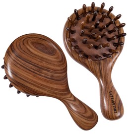Mini Hair Brush, Travel Small Wooden Boar Bristle Brush, Portable Compact Air Cushion Brush for Women Girls Kids, Handcrafted Scalp Massage, Travel Size for Purse, Vacation & Business Trips