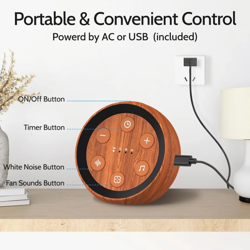 SoundMe Sleep Sound Machine White Noise with 32 Wood Grain,