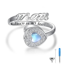Sterling Silver Urn Ring for Ashes: 925 Parents Ash Memorial Keepsake Moonstone Cremation Jewelry Rings Gifts for Women (Mom)