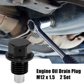A ABSOPRO Oil Drain Plug M12 x 1.5 Oil Drain Plug with Sealing Ring Aluminium Alloy Oil Pan Black Pack of 2