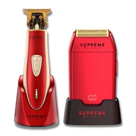 Supreme Trimmer Barber Haircut Kit Hair Trimmer & Men's Foil Shaver Professional Beard Trimmer - ST5220 & STF602 Red Combo