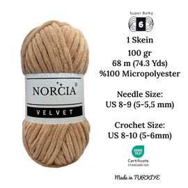 NORCIA Soft Velvet Yarn Chenille Yarn for Crocheting Super Bulky 100g (74.3 yds) Baby Blanket Yarn for Knitting Amigurumi Yarn Fancy Yarn for Crochet Weaving Craft (Camel, 1 Skein)