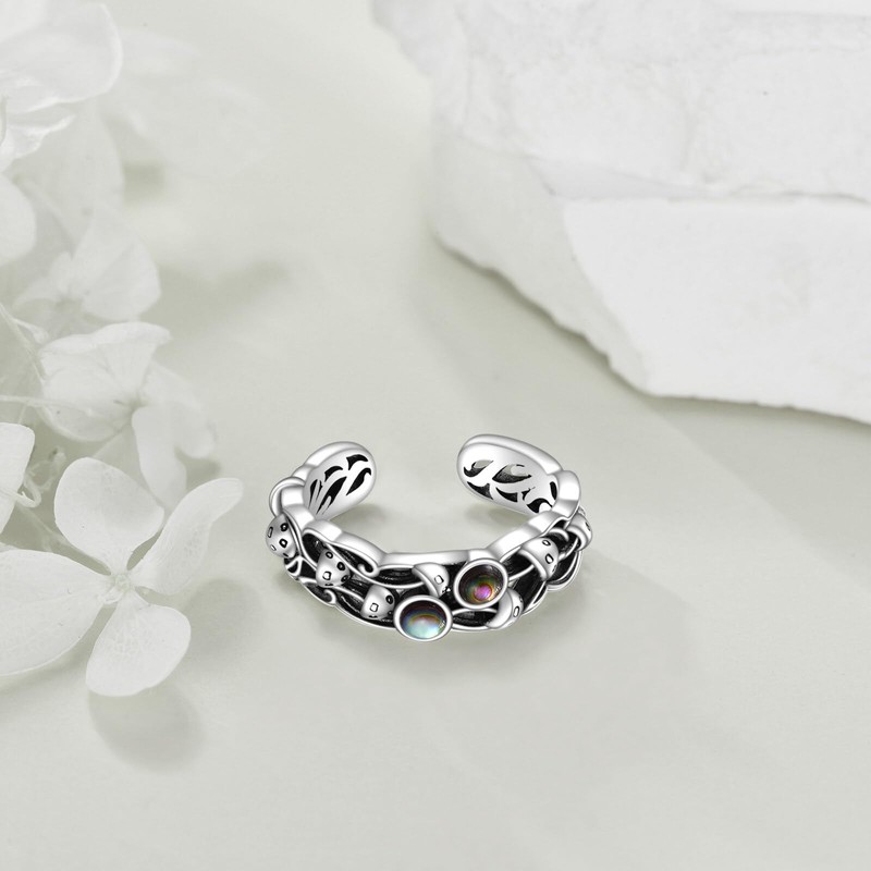 CRMAD Mushroom Ring for Women Sterling Silver Abalone Shell Ring