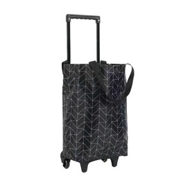 Shopping Cart Foldable Portable Grocery Cart Oxford Fabric Shopping Trolley with Wheels Extendable Handle for Travel Black Line