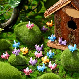 Janmercy 60 Pcs Mini Birthday Axolotl Resin Figures Miniature Axolotl Charm Tiny Animal Figures for DIY Garden Dollhouse Birthday Party Decoration Aquarium